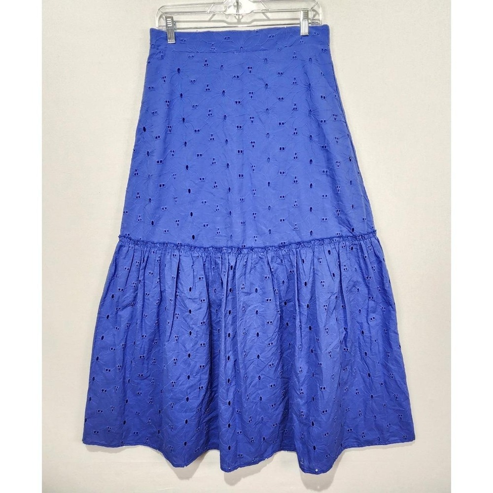 Calypso St. Barth Women's Size M Blue Eyelet Embroidered Midi Skirt